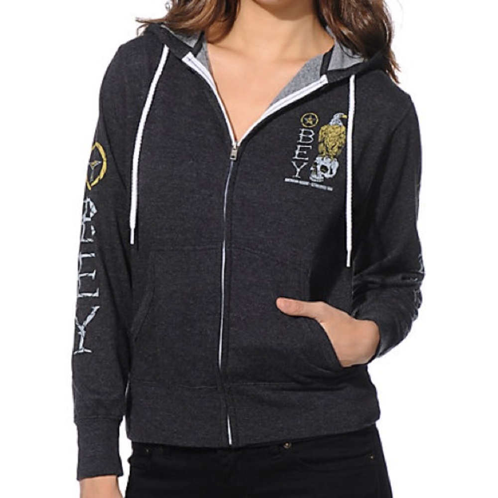 Obey American Dissent Charcoal Zip Up Hoodie